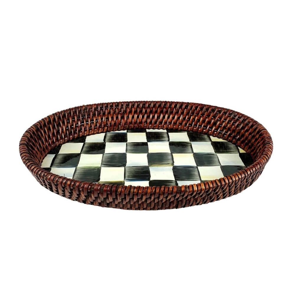 MacKenzie-Childs Courtly Check Rattan & Enamel Tray – Large